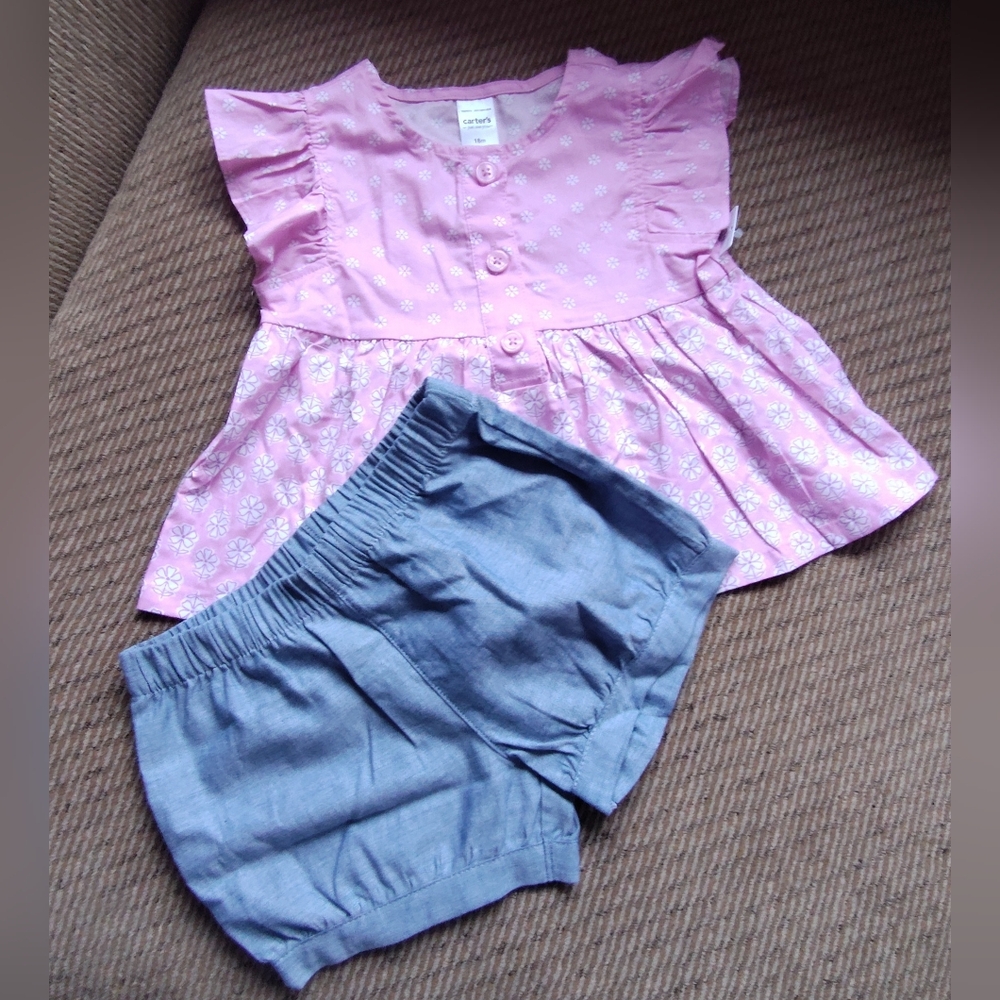 New, Carter's, Pink Floral Baby Outfit, Size 18 Months